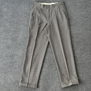 Hart Schaffner Marx Pants Men 35x30 Houndstooth Wool Pleated Cuffed Dress VTG